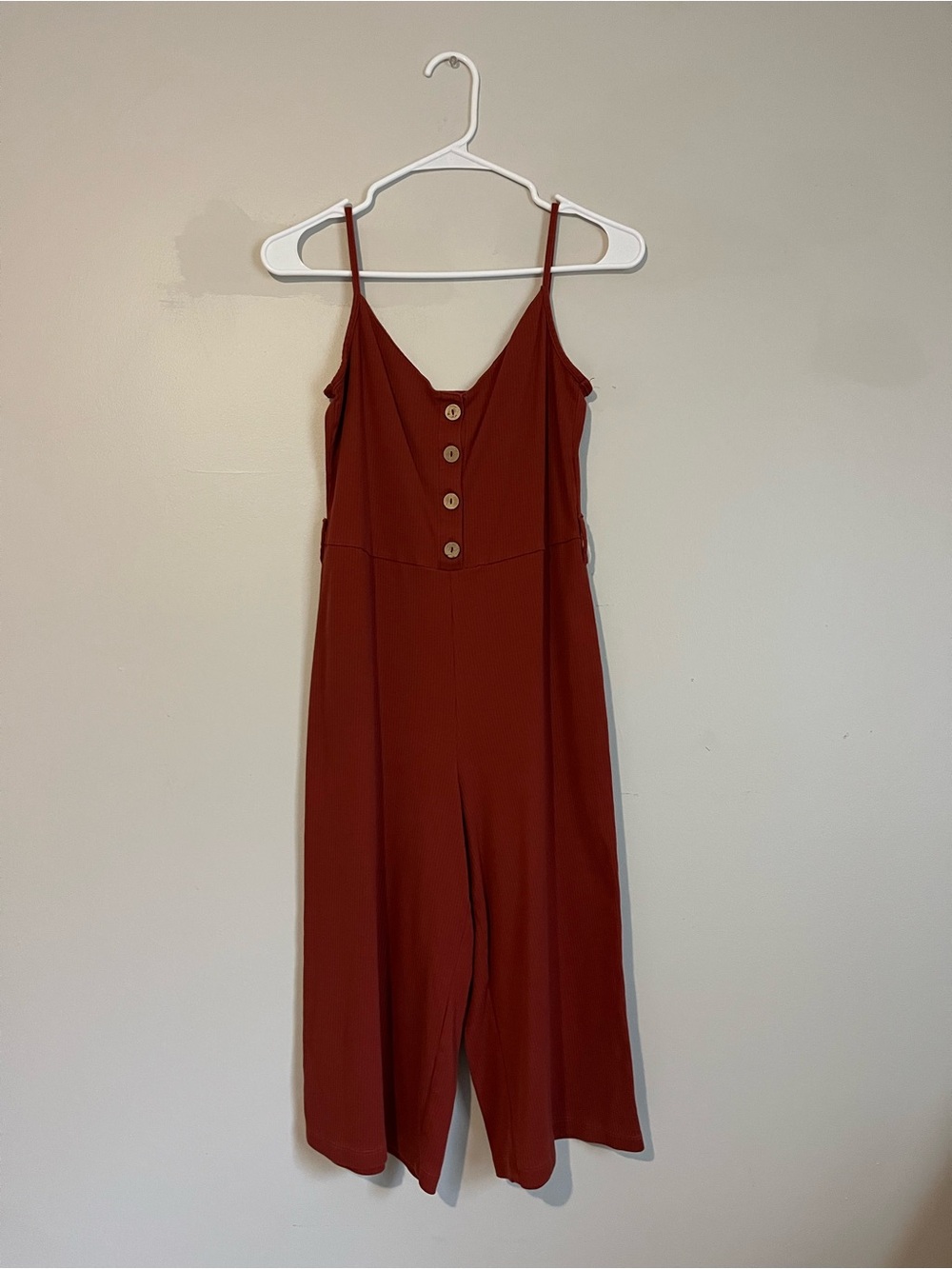 Button-Front Rust Sleeveless Wide-Leg Jumpsuit